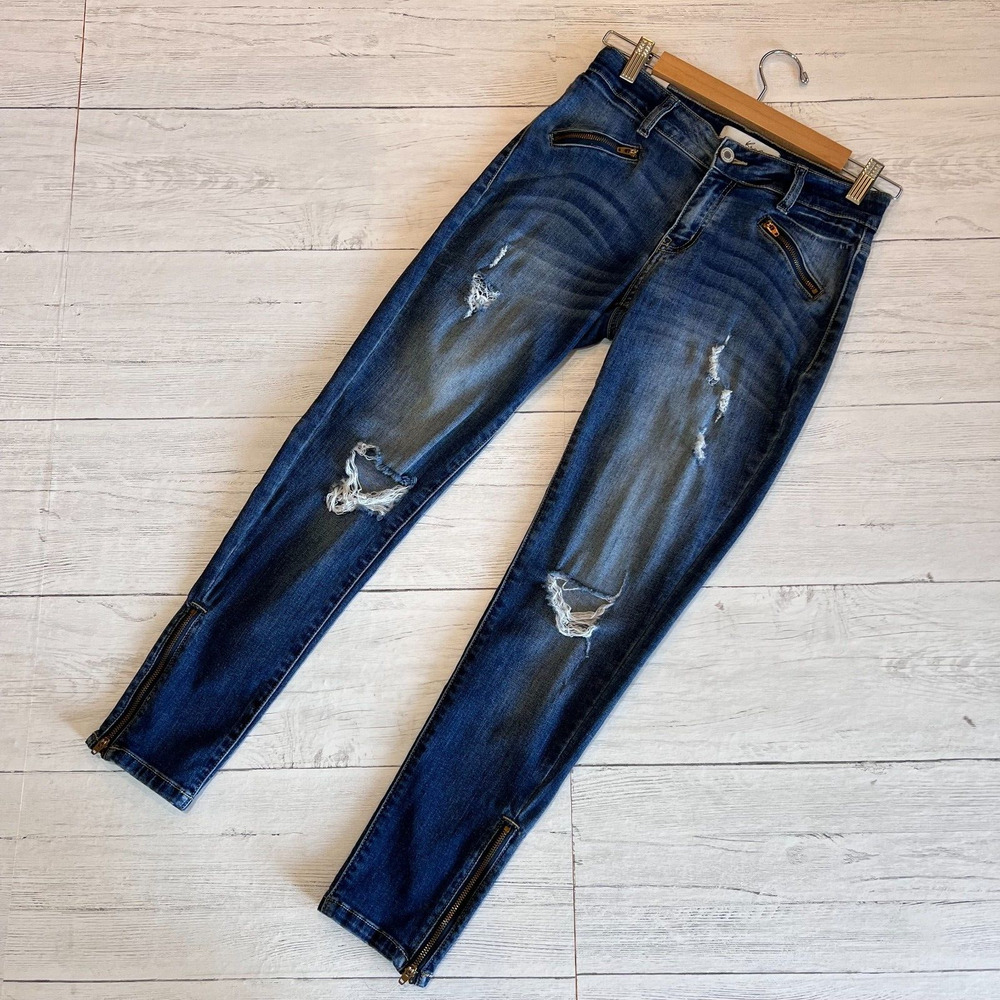 KanCan Jeans Womens SZ 26 Los Angeles Distressed Ankle Zipper Medium Wash Denim